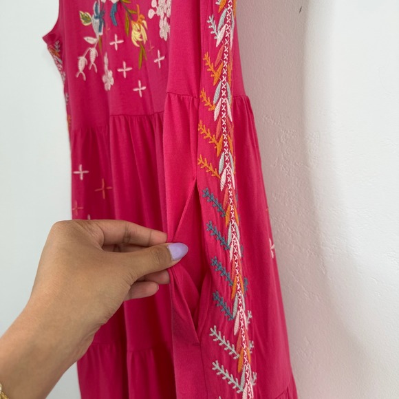 Johnny Was Ceretti Tiered Maxi Dress Pink Tiered Small Boho Artisan Resort Folk - Picture 9 of 13